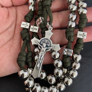 Green Paracord Catholic Rosary, St Benedict Crucifix Rosary - Durable Rosary | Handmade