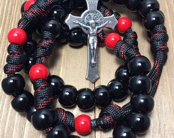 Catholic Rosary, St Benedict Crucifix, Durable paracord Rosary | Handmade