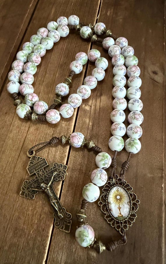 Holy Sacrament Catholic Rosary, ceramic beads rosary - handmade