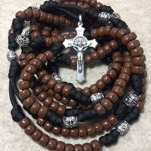 15 or 20 Decade Catholic Rosary ~ brown beads Rosary ~ Durable paracord Rosary | Handmade
