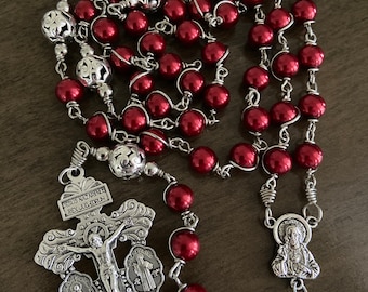 Sacred Heart Of Jesus Catholic Rosary - Red Beads Rosary — handmade