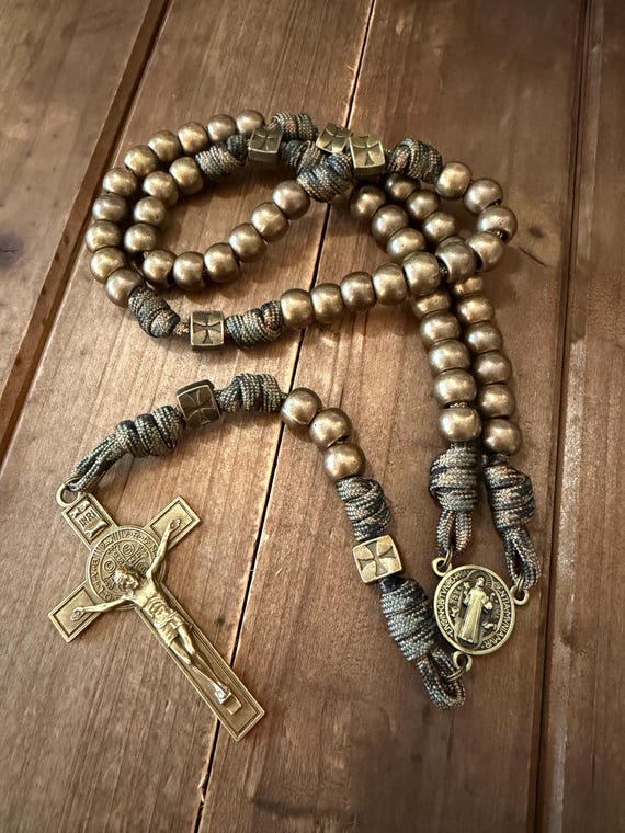 St. Benedict Rosary: Bronze Beads, Paracord, Handmade