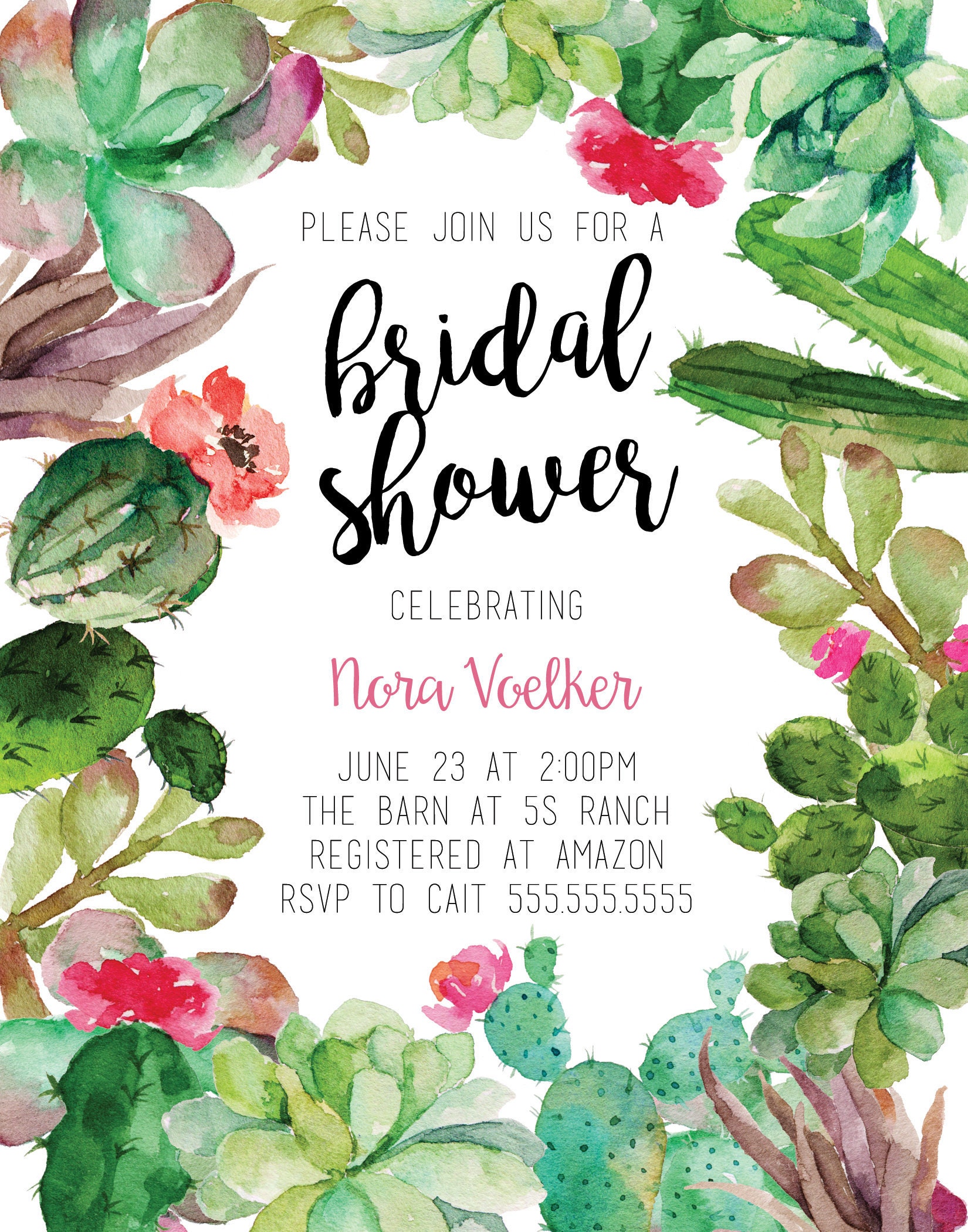 Succulent Themed Bridal Shower Invitation Printable Etsy