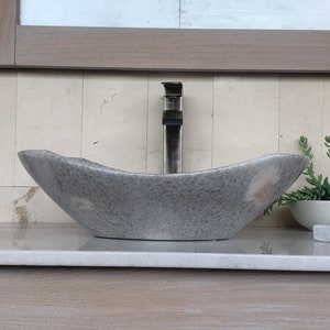Polished Light Gray Marble Stone Sink Handcrafted, Polished Interior Unique 100% Natural Stone Free Matching Soap Tray 01 image 1