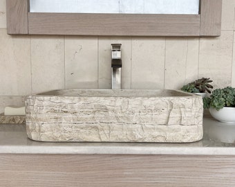 Stone Rectangle Bathroom Vanity Sink Above Counter Vessel, Undercounter or Apron Front Farmhouse