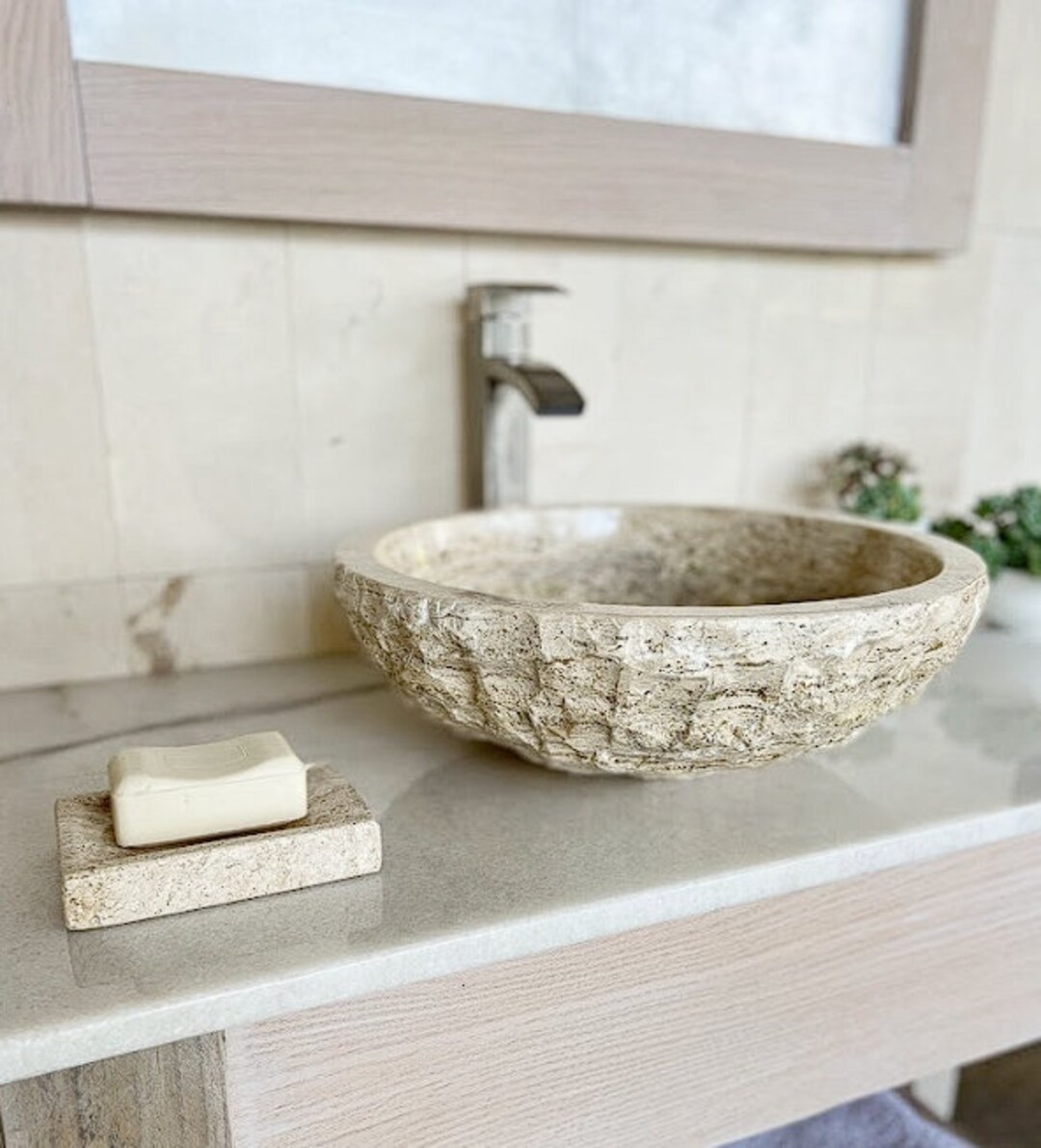 Round Stone Bathroom Vessel Sink Circle Bowl Shape 100 Natural Marble
