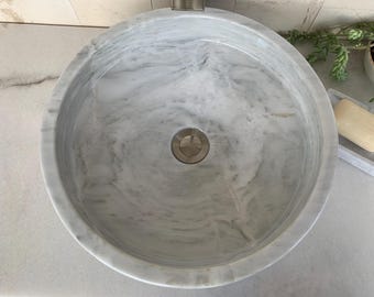 Handmade Round Marble Bathroom Sink - Natural Stone Vessel