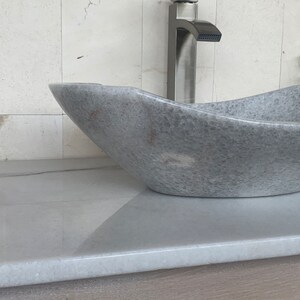 Polished Light Gray Marble Stone Sink Handcrafted, Polished Interior Unique 100% Natural Stone Free Matching Soap Tray 01 image 4