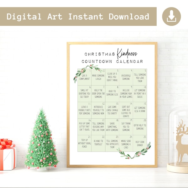 Advent Calendar Printable, Christmas Countdown Kindness Calendar