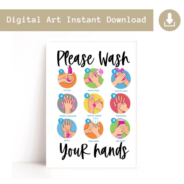 Hand Wash Poster, Instant Download Hand Wash Sign