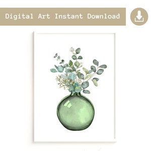 Green Botanical Art Print | Instant Download Leaf Print | Eucalyptus Wall Art Print