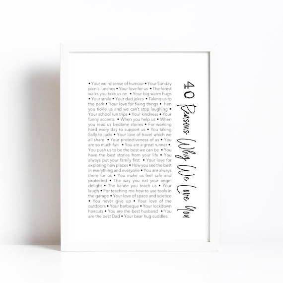 Personalised 'Reasons Why I Love You' Print - Milestone Birthday Gift