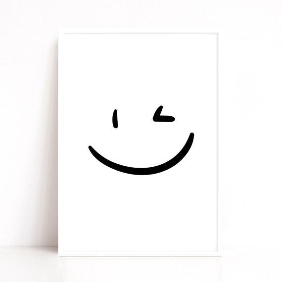 Wink Face Doodle Art Print, Fun Minimalist Prints, Winking Drawing Poster