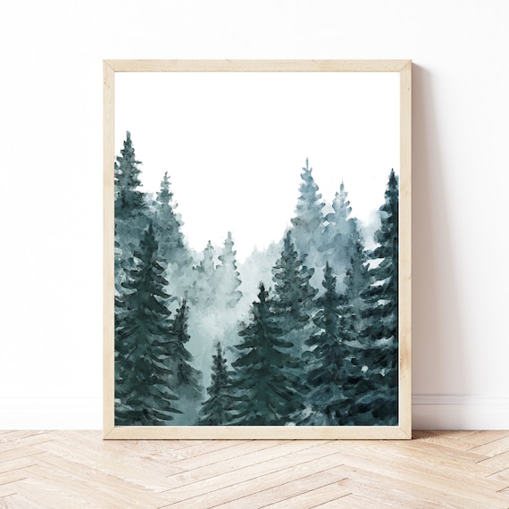 Forest Wall Art Print | Blue Green Watercolour Art