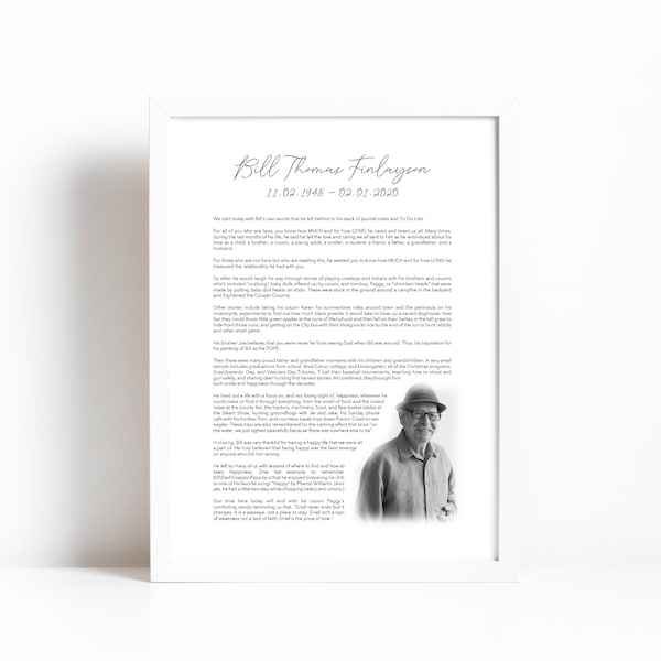 Custom Funeral Eulogy Print | Custom Long Text Print | Personalised Wedding Speech Print