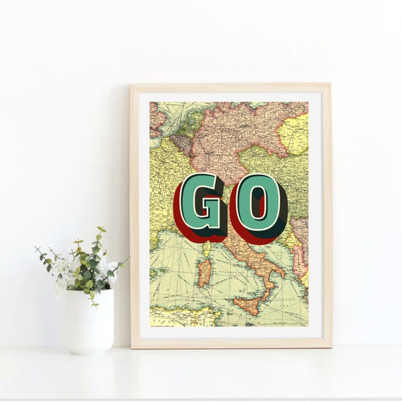 Travel Quote Map Art Print, Europe Map Background