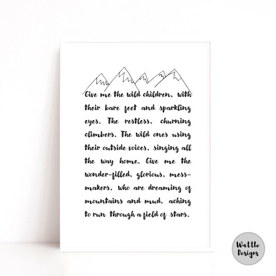 Nursery Wall Print, Wild Children Quote Print, Montessori Wall Print