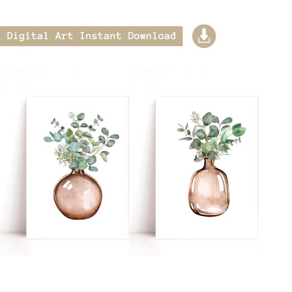 Pair of Eucalyptus Leaf Prints Instant Download | Natural Style Digital Art Prints