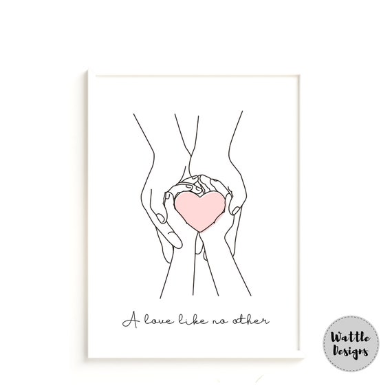 Personalised Baby Print | Mother and Child Hands Line Drawing