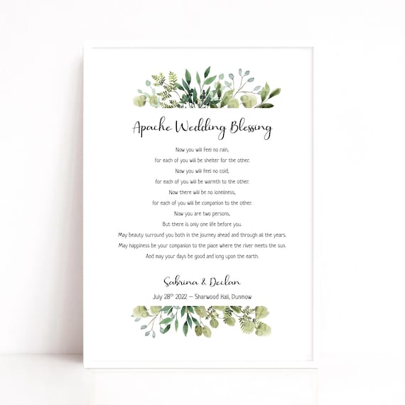 Apache Wedding Blessing Poem, Personalised Wedding Reading Print