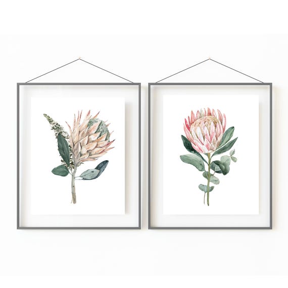 Set of 2 Watercolour Flower Prints | Pink and Green Floral Wall Art Prints