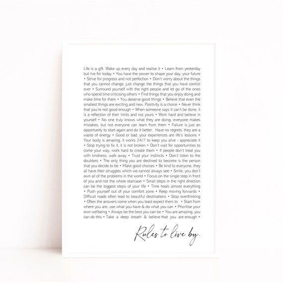 Life Rules Art, Graduation Print Gift, Inspirational Quotes Print, Rules to Live By Motivational Quote Print