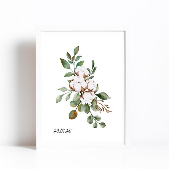 Cotton Flower Bouquet Watercolor Print | 2nd Anniversary Gift