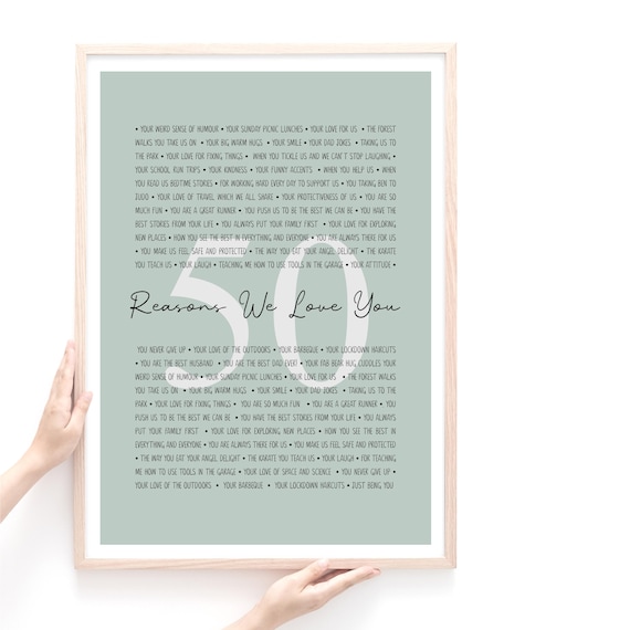Reasons We Love You Birthday Print, 50th 70th 40th Birthday Gift Personalised Print, Made For ANY birthday