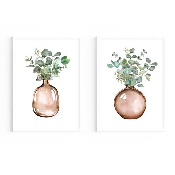 Set of 2 Watercolour Eucalyptus Leaf Art Prints