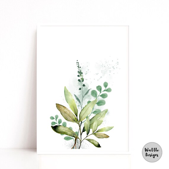 Green Watercolour Leaf Bouquet Art Print, A5 A4 A3 Art Prints