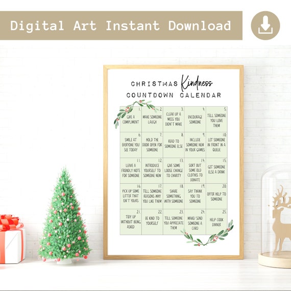 Advent Calendar Printable, Christmas Countdown Kindness Calendar