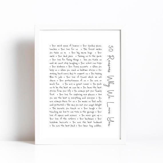 50 Reasons Why We Love You Print, Personalised 50th Birthday Gift, Milestone Photo Keepsake