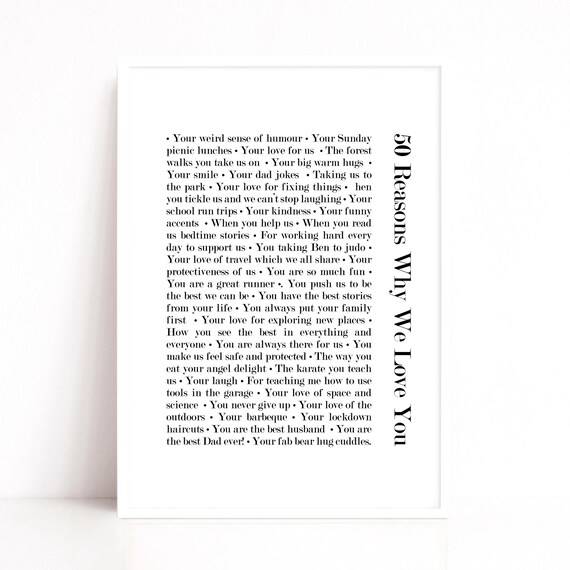 40th Birthday Gift Personalised Print, Reasons We Love You Print, Personalised For ANY Milestone birthday