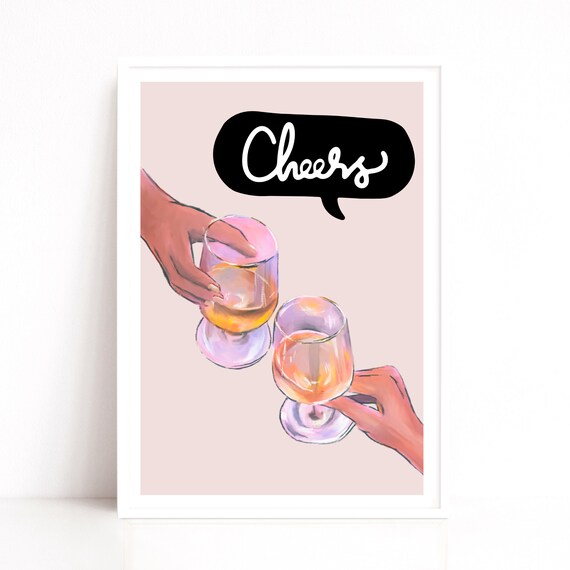 Happy Hour Poster, Cocktail Art Print, Kitchen Print, Gift for Friend