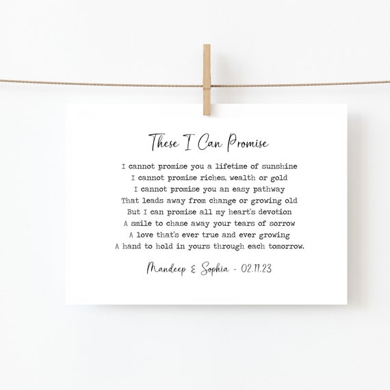 These I Can Promise Poem Print | Wedding Reading Print | Personalised Wedding Gift | Paper Anniversary Gift Idea