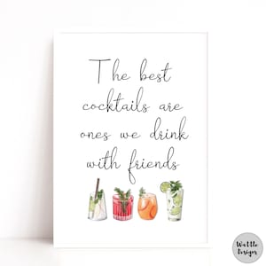 Impresión de cita de cóctel, póster de cóctel, impresión de cita de amigo, decoración de pared de cocina