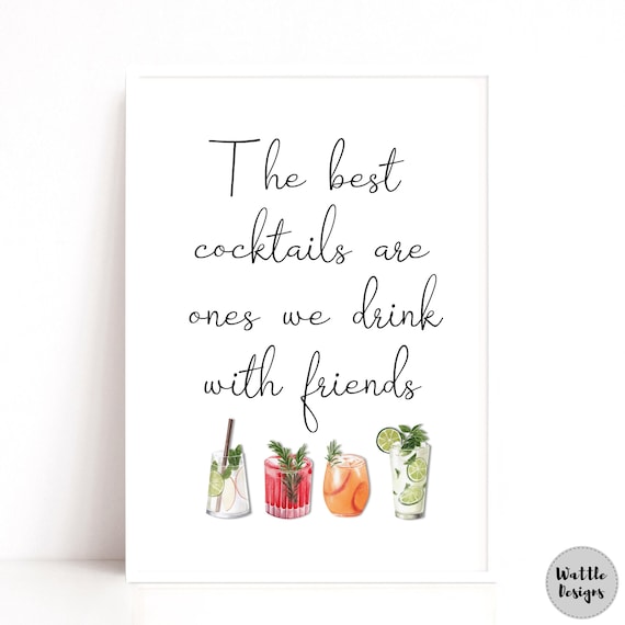 Happy Hour Poster, Cocktail Art Print, Kitchen Print, Gift for Friend