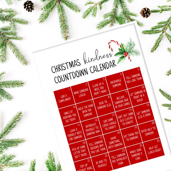 Advent Calendar, Christmas Countdown Acts of Kindness Print
