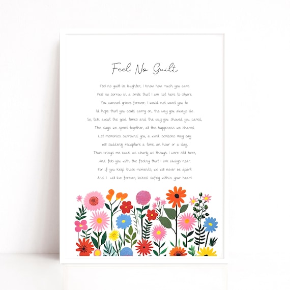 Feel No Guilt Bereavement Poem Print, Funeral Reading, Memorial gift
