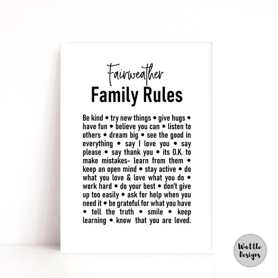 Family Rules Print, House Rules Poster, Family Gift Idea