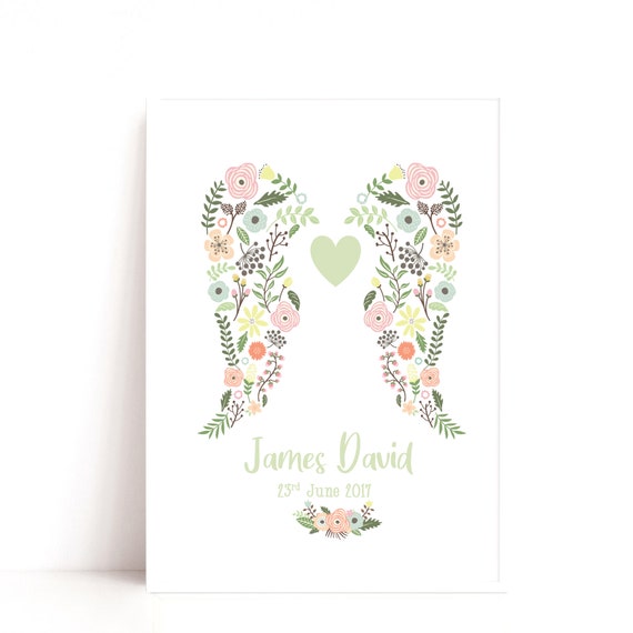Floral Angel Wings Print: Personalised Baby Keepsake (Digital or Physical)