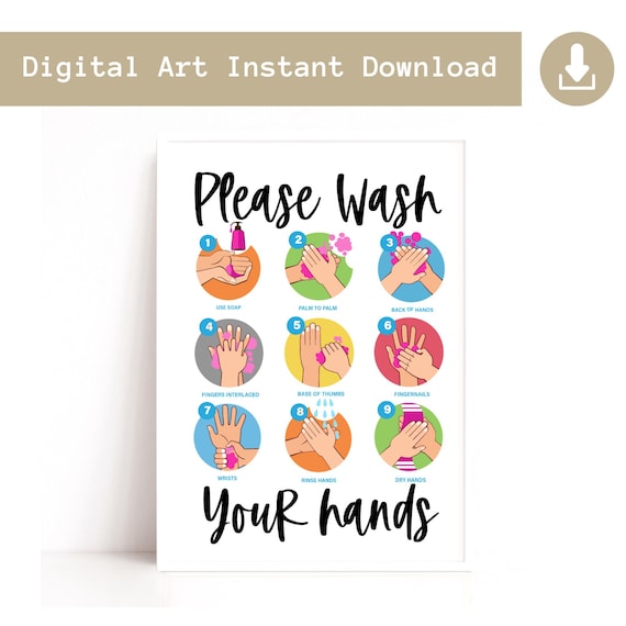 Hand Wash Poster, Instant Download Hand Wash Sign