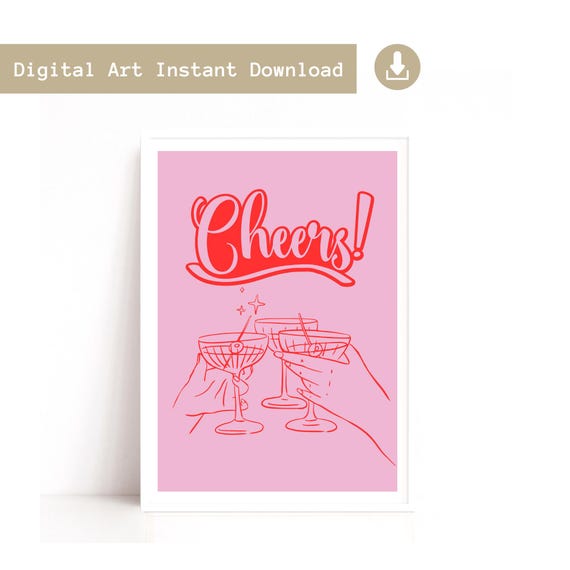 Printable Wall Art, Hot Pink Cocktail Poster Print, Instant Download