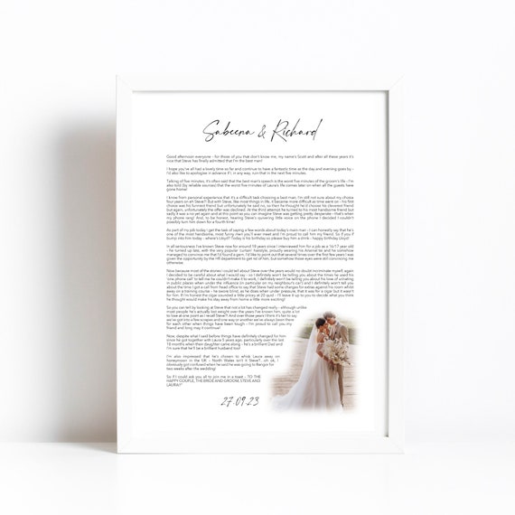 Custom Wedding Speech Print: Personalised Keepsake Gift