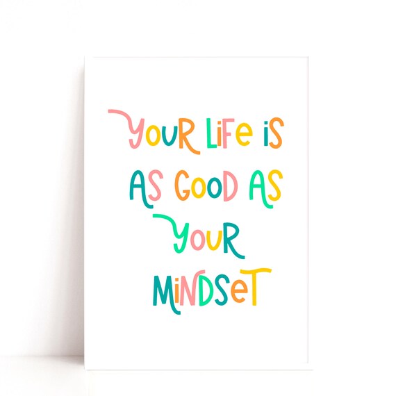 Mindset Quote Print, Bright Coloured Wall Art, Positive Quote Print
