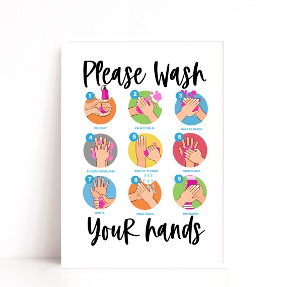 Hand Washing Poster, Please Wash Your Hands Sign, Bathroom Decor