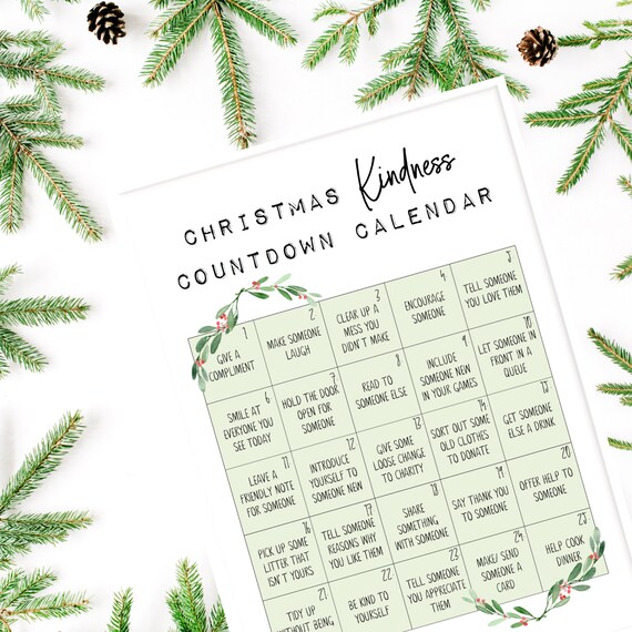 Advent Calendar Print, Christmas Countdown Poster, Teaching Kindness Print
