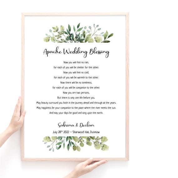 Apache Wedding Blessing Poem, Personalised Wedding Reading Print
