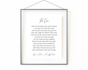 The One Marriage Poem Print | 1st 2nd Wedding Anniversary | Cotton Anniversary | Wedding Reading Print | Personalised Wedding Gift