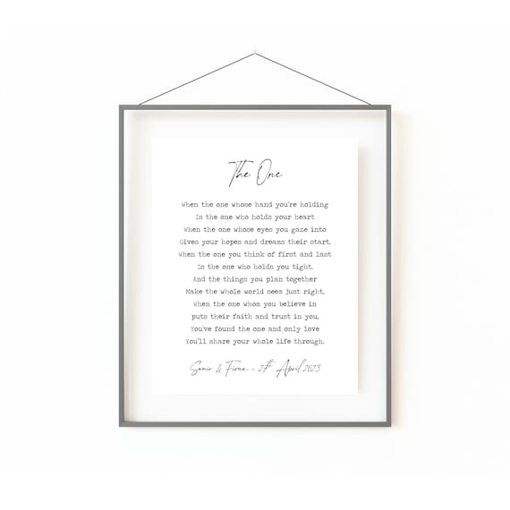 The One Marriage Poem Print | 1st 2nd Wedding Anniversary | Cotton Anniversary | Wedding Reading Print | Personalised Wedding Gift